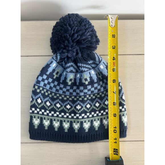 Womens Gap Beanie Winter Hat with Pom Pom Green Blue White Pattern - Picture 3 of 5